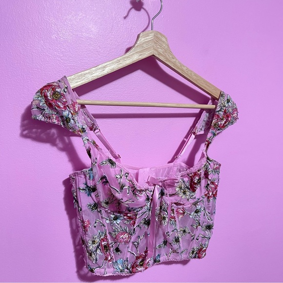 Victoria's Secret Pink Floral Embroidered Cap Sleeve Corset Top Women’s Medium - Picture 7 of 15